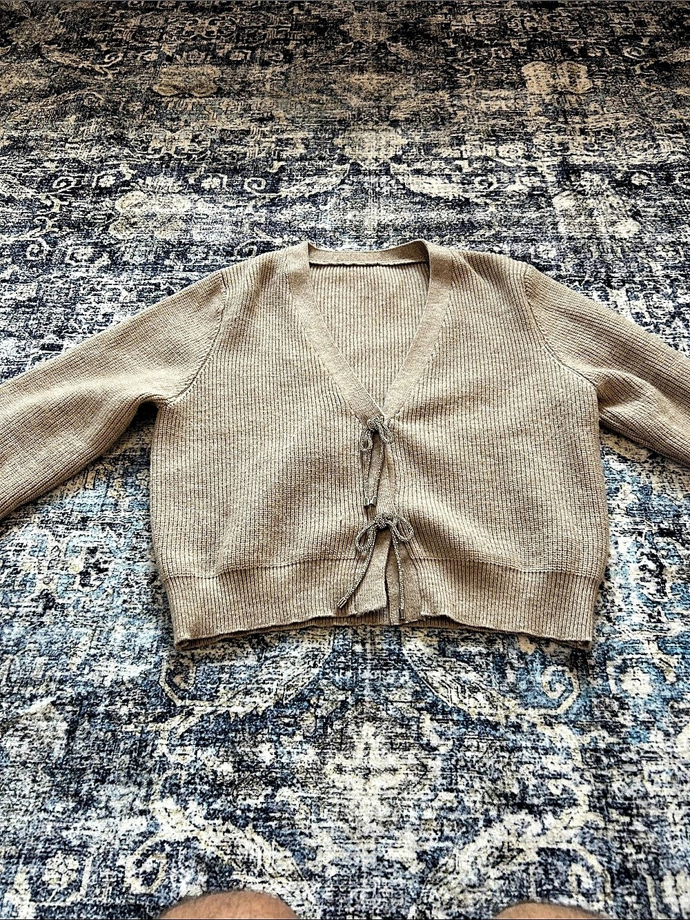 SHEIN Knit Tie-Front Cardigan Beige Small Like New